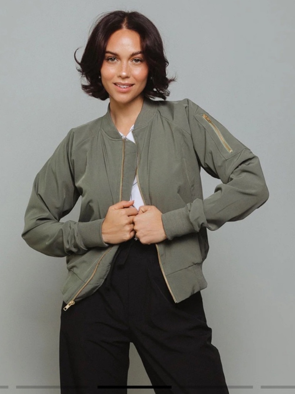 Albion Olive Zip Up Bomber Jacker Size XXL Chic Relaxed 90s Minimalist sporty